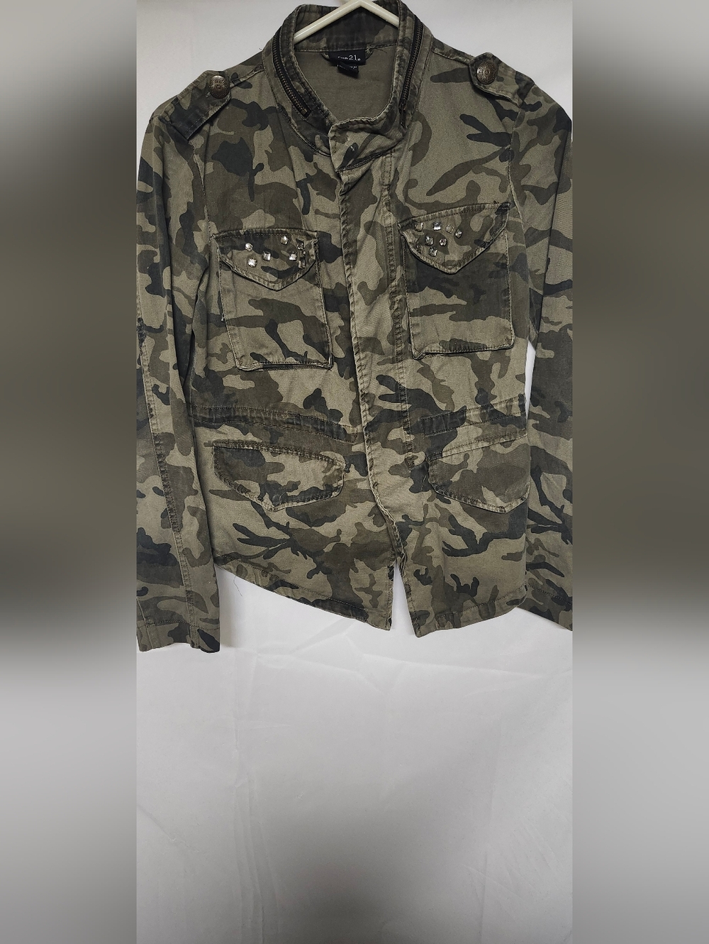 Camo Military-Style Utility Jacket with Stud Details